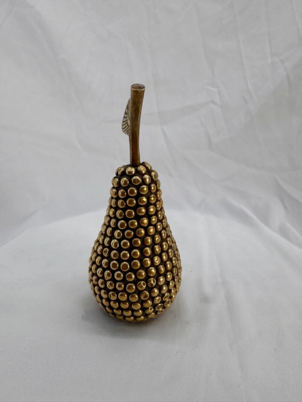Vintage Studded Brass Pear Mid Century Home Decor Whimsical Hobnail Paperweight